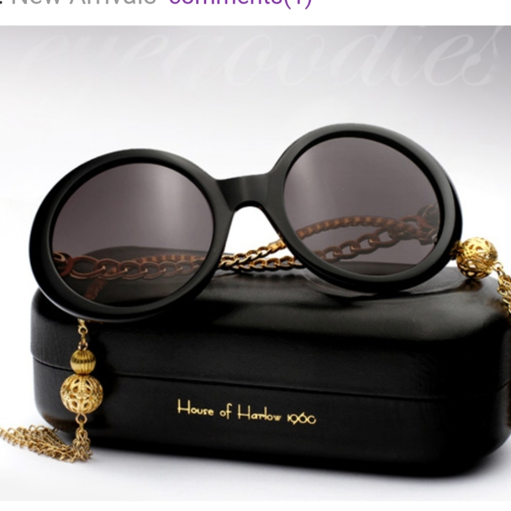 House of Harlow 1960 Gold and Black Oversized Sunglasses